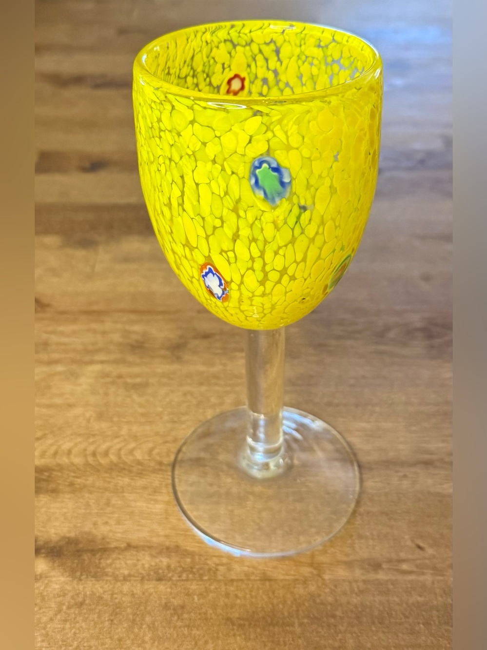 Yellow Art Glass Goblet with Millefiori Accents-Handcrafted